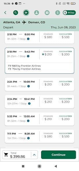 Frontier Airlines screenshot
